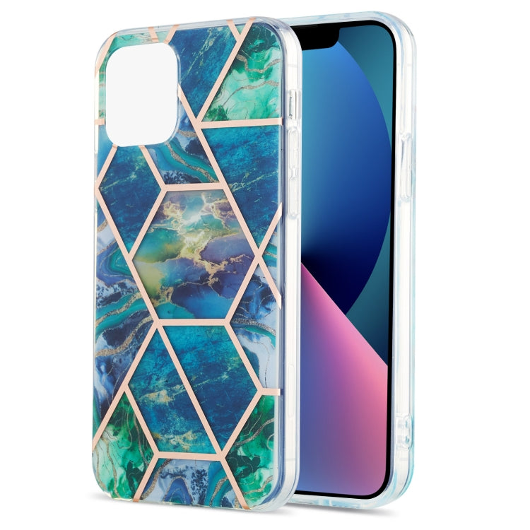 Electroplating Splicing Marble Flower Pattern Dual-side IMD TPU Shockproof Case, For iPhone 13 mini, For iPhone 13, For iPhone 13 Pro, For iPhone 13 Pro Max