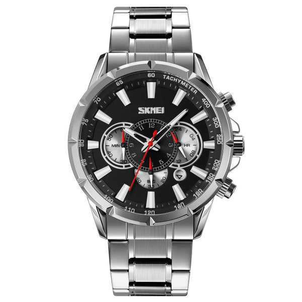 SKMEI 9241 Men Calendar Stopwatch Stainless Steel Strap Quartz Watch