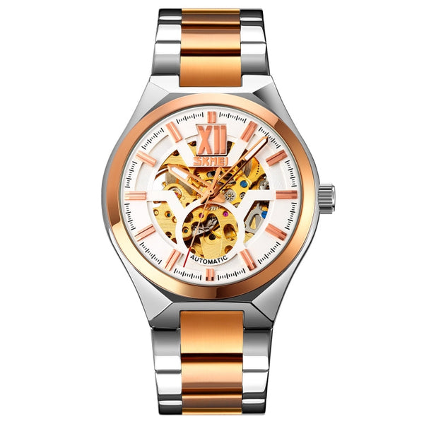 SKMEI 9258 Men Two-color Stainless Steel Strap Automatic Mechanical Watch