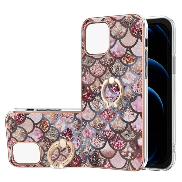 Electroplating Pattern IMD TPU Shockproof Case with Rhinestone Ring Holder, For iPhone 13 mini, For iPhone 13, For iPhone 13 Pro, For iPhone 13 Pro Max