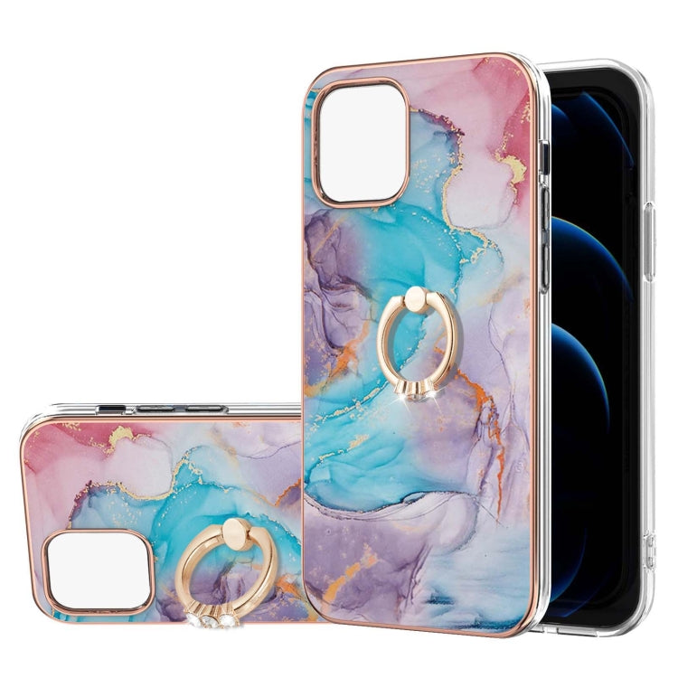 Electroplating Pattern IMD TPU Shockproof Case with Rhinestone Ring Holder, For iPhone 13 mini, For iPhone 13, For iPhone 13 Pro, For iPhone 13 Pro Max