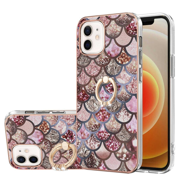 Electroplating Pattern IMD TPU Shockproof Case with Rhinestone Ring Holder, For iPhone 12 mini, For iPhone 12, For iPhone 12 Pro Max, For iPhone 11