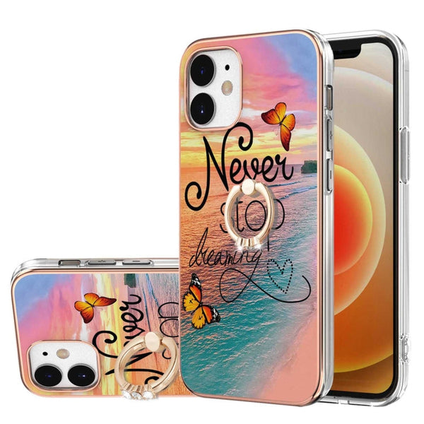 Electroplating Pattern IMD TPU Shockproof Case with Rhinestone Ring Holder, For iPhone 12 mini, For iPhone 12, For iPhone 12 Pro Max, For iPhone 11