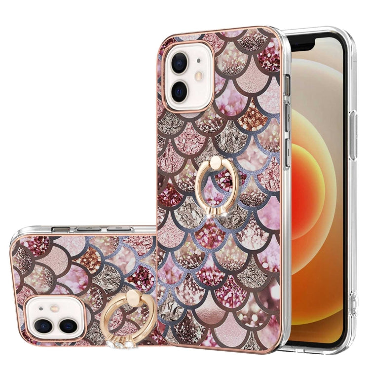 Electroplating Pattern IMD TPU Shockproof Case with Rhinestone Ring Holder, For iPhone 12 mini, For iPhone 12, For iPhone 12 Pro Max, For iPhone 11