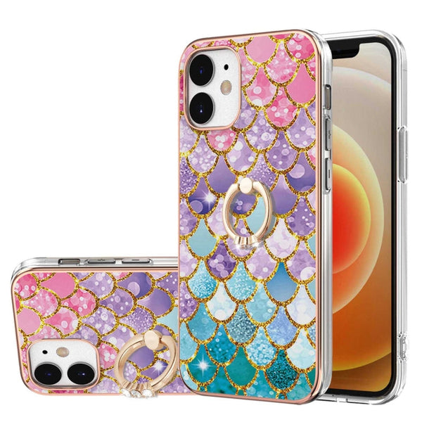 Electroplating Pattern IMD TPU Shockproof Case with Rhinestone Ring Holder, For iPhone 12 mini, For iPhone 12, For iPhone 12 Pro Max, For iPhone 11