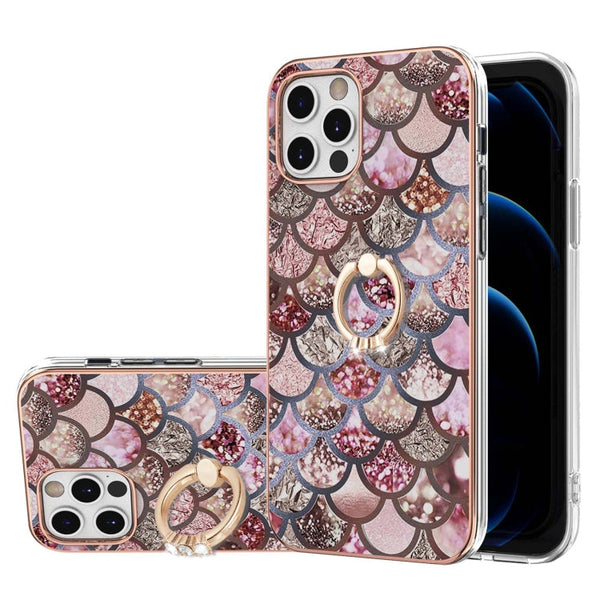Electroplating Pattern IMD TPU Shockproof Case with Rhinestone Ring Holder, For iPhone 12 mini, For iPhone 12, For iPhone 12 Pro Max, For iPhone 11