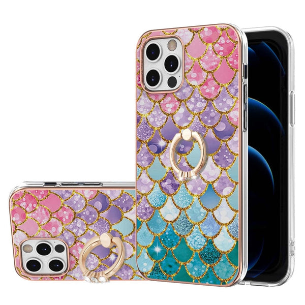 Electroplating Pattern IMD TPU Shockproof Case with Rhinestone Ring Holder, For iPhone 12 mini, For iPhone 12, For iPhone 12 Pro Max, For iPhone 11