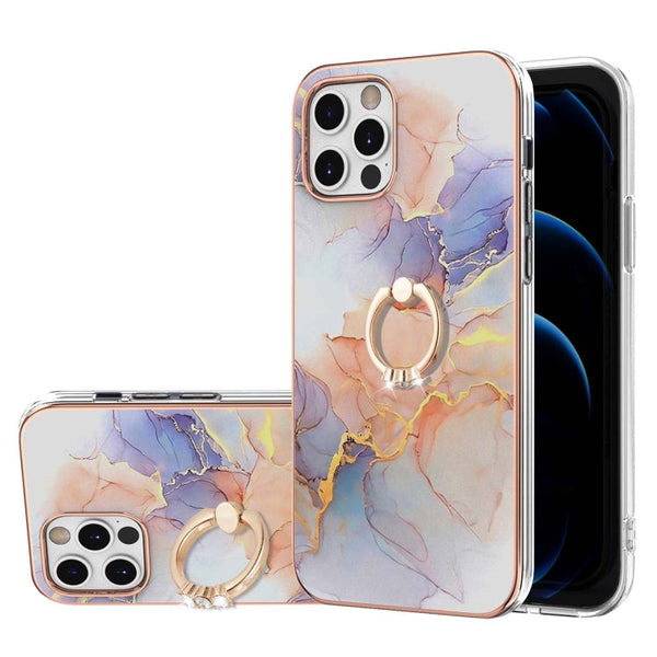 Electroplating Pattern IMD TPU Shockproof Case with Rhinestone Ring Holder, For iPhone 12 mini, For iPhone 12, For iPhone 12 Pro Max, For iPhone 11