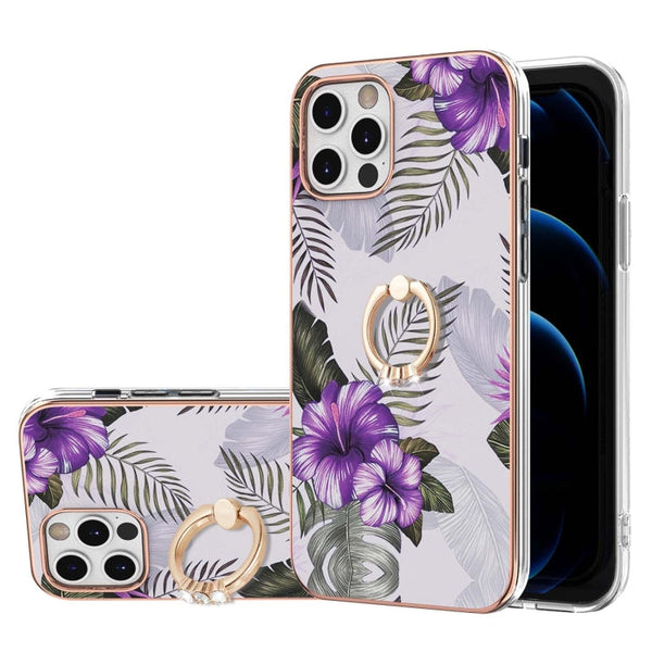 Electroplating Pattern IMD TPU Shockproof Case with Rhinestone Ring Holder, For iPhone 12 mini, For iPhone 12, For iPhone 12 Pro Max, For iPhone 11