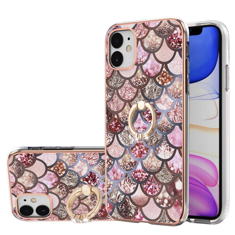 Electroplating Pattern IMD TPU Shockproof Case with Rhinestone Ring Holder, For iPhone 12 mini, For iPhone 12, For iPhone 12 Pro Max, For iPhone 11
