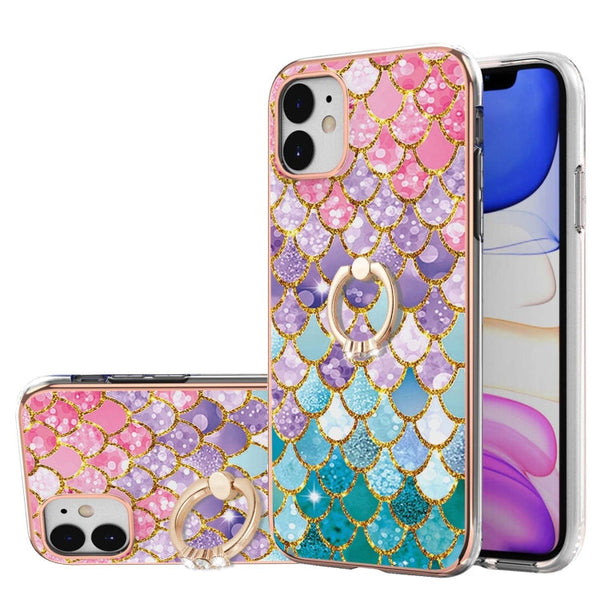 Electroplating Pattern IMD TPU Shockproof Case with Rhinestone Ring Holder, For iPhone 12 mini, For iPhone 12, For iPhone 12 Pro Max, For iPhone 11