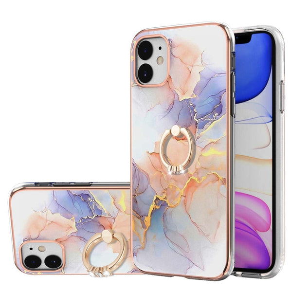 Electroplating Pattern IMD TPU Shockproof Case with Rhinestone Ring Holder, For iPhone 12 mini, For iPhone 12, For iPhone 12 Pro Max, For iPhone 11