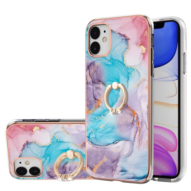Electroplating Pattern IMD TPU Shockproof Case with Rhinestone Ring Holder, For iPhone 12 mini, For iPhone 12, For iPhone 12 Pro Max, For iPhone 11