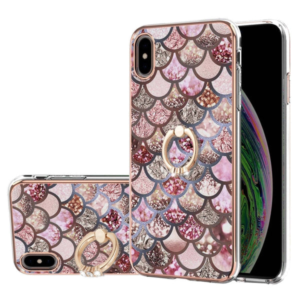 Electroplating Pattern IMD TPU Shockproof Case with Rhinestone Ring Holder, For iPhone 11 Pro, For iPhone 11 Pro Max, For iPhone X / XS, For iPhone XR