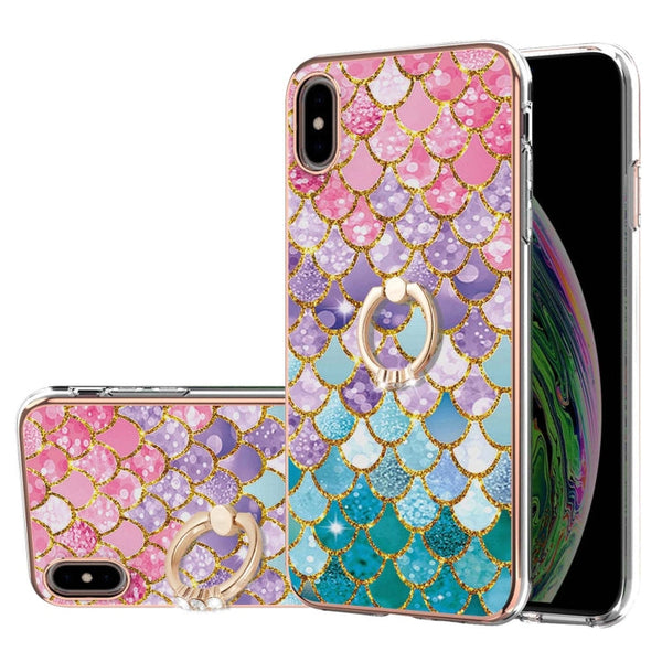Electroplating Pattern IMD TPU Shockproof Case with Rhinestone Ring Holder, For iPhone 11 Pro, For iPhone 11 Pro Max, For iPhone X / XS, For iPhone XR