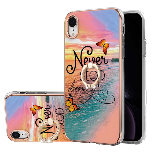 Electroplating Pattern IMD TPU Shockproof Case with Rhinestone Ring Holder, For iPhone 11 Pro, For iPhone 11 Pro Max, For iPhone X / XS, For iPhone XR