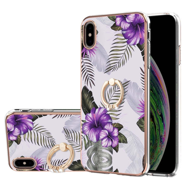 Electroplating Pattern IMD TPU Shockproof Case with Rhinestone Ring Holder, For iPhone XS Max, For iPhone 12 Pro, For iPhone SE 2022 / SE 2020 / 8 / 7, For iPhone 8 Plus / 7 Plus