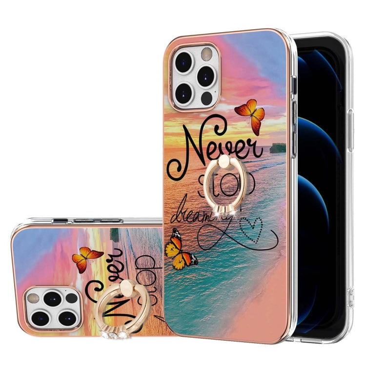 Electroplating Pattern IMD TPU Shockproof Case with Rhinestone Ring Holder, For iPhone XS Max, For iPhone 12 Pro, For iPhone SE 2022 / SE 2020 / 8 / 7, For iPhone 8 Plus / 7 Plus
