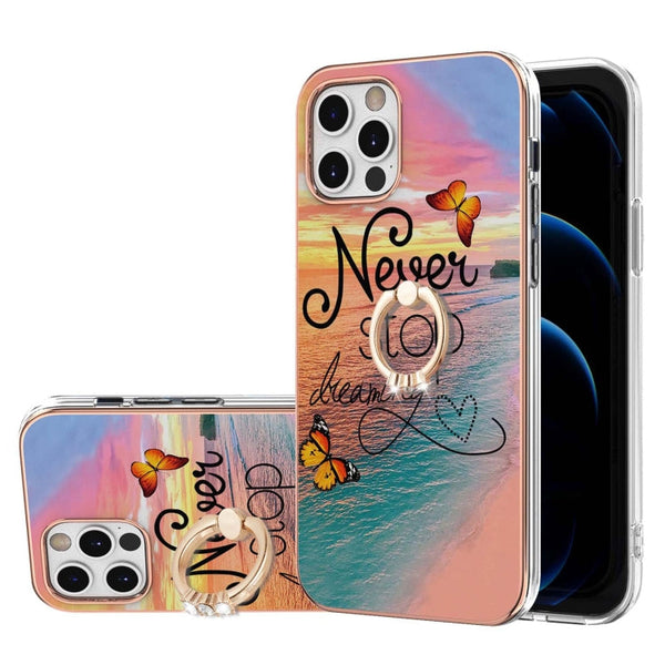 Electroplating Pattern IMD TPU Shockproof Case with Rhinestone Ring Holder, For iPhone XS Max, For iPhone 12 Pro, For iPhone SE 2022 / SE 2020 / 8 / 7, For iPhone 8 Plus / 7 Plus