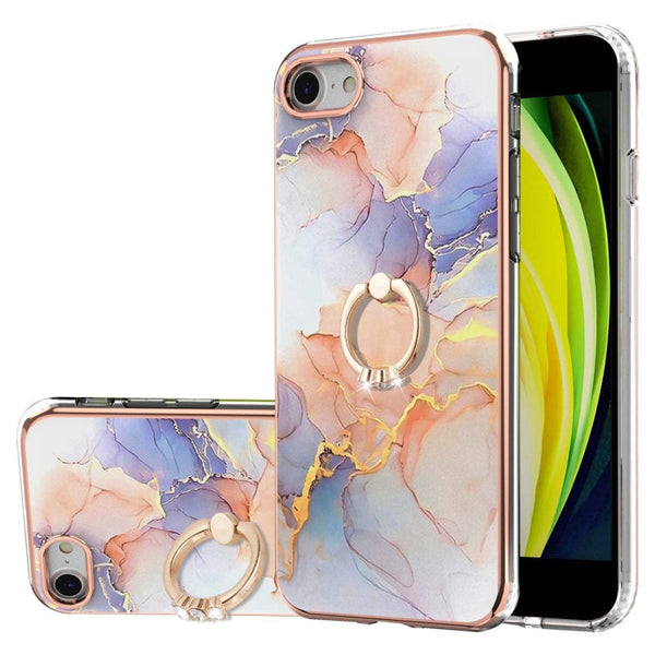 Electroplating Pattern IMD TPU Shockproof Case with Rhinestone Ring Holder, For iPhone XS Max, For iPhone 12 Pro, For iPhone SE 2022 / SE 2020 / 8 / 7, For iPhone 8 Plus / 7 Plus