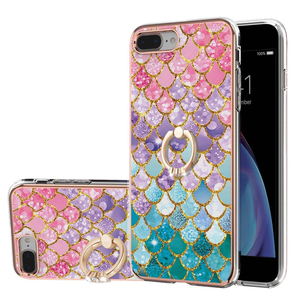 Electroplating Pattern IMD TPU Shockproof Case with Rhinestone Ring Holder, For iPhone XS Max, For iPhone 12 Pro, For iPhone SE 2022 / SE 2020 / 8 / 7, For iPhone 8 Plus / 7 Plus