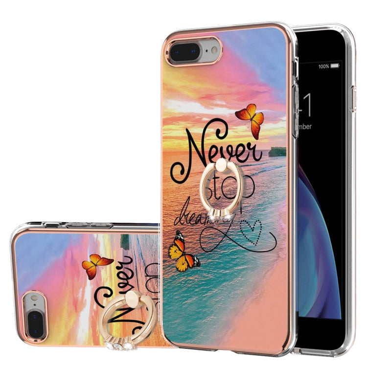 Electroplating Pattern IMD TPU Shockproof Case with Rhinestone Ring Holder, For iPhone XS Max, For iPhone 12 Pro, For iPhone SE 2022 / SE 2020 / 8 / 7, For iPhone 8 Plus / 7 Plus