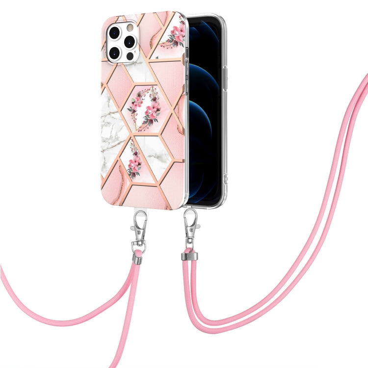 Electroplating Splicing Marble Flower Pattern TPU Shockproof Case with Lanyard, For iPhone 12 Pro Max, For iPhone 11, For iPhone 11 Pro, For iPhone 11 Pro Max, For iPhone XS / X, For iPhone XR