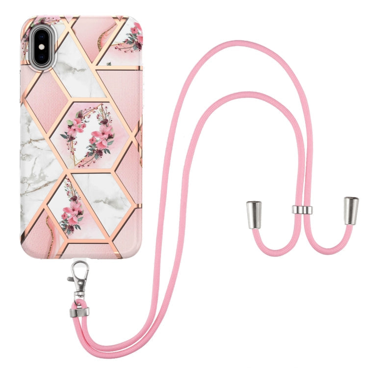Electroplating Splicing Marble Flower Pattern TPU Shockproof Case with Lanyard, For iPhone XS Max, For iPhone 8 Plus / 7 Plus, For iPhone SE 2022 / SE 2020 / 8 / 7