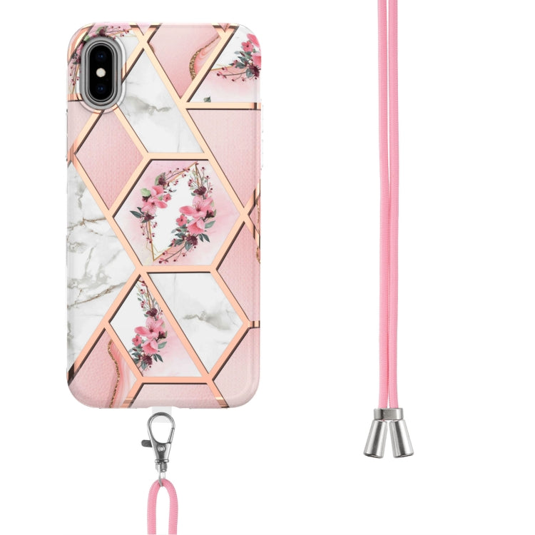 Electroplating Splicing Marble Flower Pattern TPU Shockproof Case with Lanyard, For iPhone XS Max, For iPhone 8 Plus / 7 Plus, For iPhone SE 2022 / SE 2020 / 8 / 7