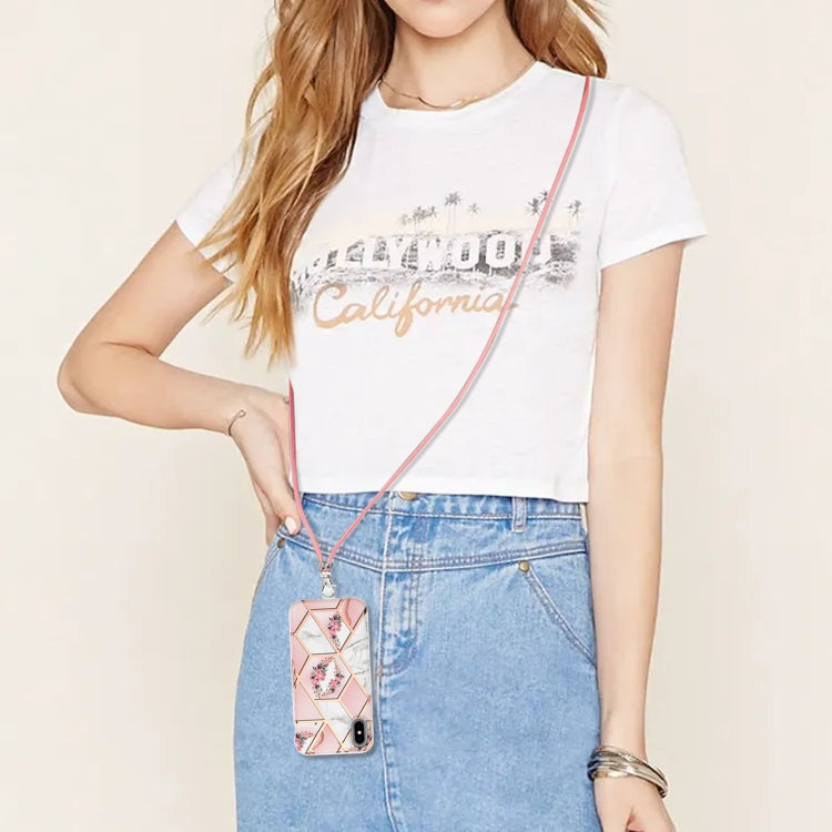 Electroplating Splicing Marble Flower Pattern TPU Shockproof Case with Lanyard, For iPhone XS Max, For iPhone 8 Plus / 7 Plus, For iPhone SE 2022 / SE 2020 / 8 / 7