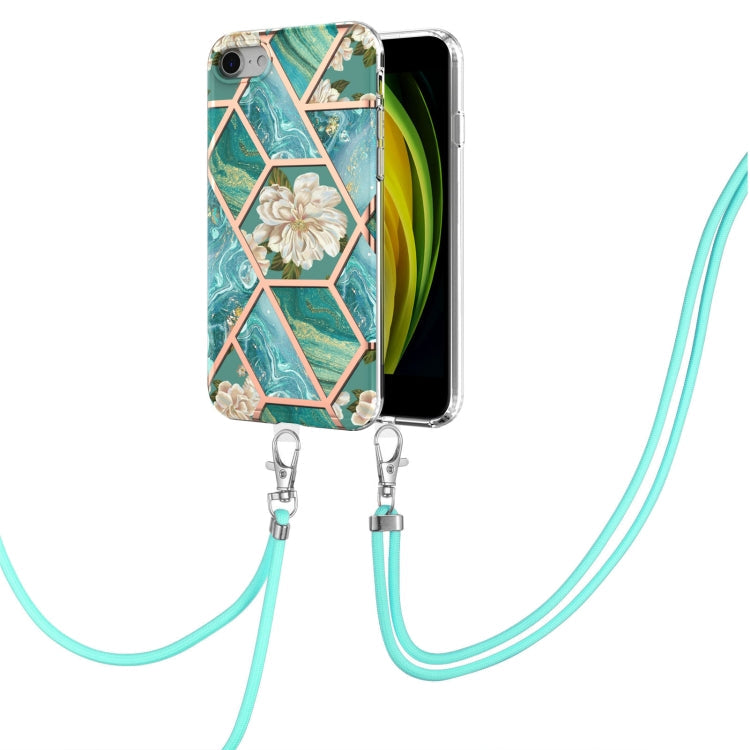 Electroplating Splicing Marble Flower Pattern TPU Shockproof Case with Lanyard, For iPhone XS Max, For iPhone 8 Plus / 7 Plus, For iPhone SE 2022 / SE 2020 / 8 / 7