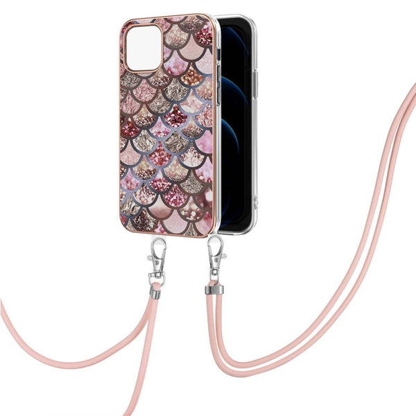 Electroplating Pattern IMD TPU Shockproof Case with Neck Lanyard, For iPhone 13 mini, For iPhone 13, For iPhone 13 Pro, For iPhone 13 Pro Max