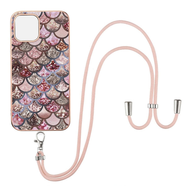 Electroplating Pattern IMD TPU Shockproof Case with Neck Lanyard, For iPhone 13 mini, For iPhone 13, For iPhone 13 Pro, For iPhone 13 Pro Max