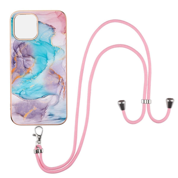 Electroplating Pattern IMD TPU Shockproof Case with Neck Lanyard, For iPhone 13 mini, For iPhone 13, For iPhone 13 Pro, For iPhone 13 Pro Max