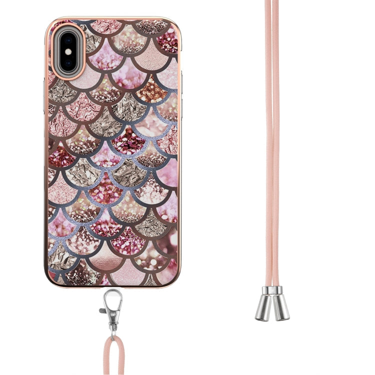 Electroplating Pattern IMD TPU Shockproof Case with Neck Lanyard, For iPhone XS Max, For iPhone SE 2022 / SE 2020 / 8 / 7, For iPhone 8 Plus / 7 Plus