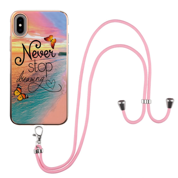 Electroplating Pattern IMD TPU Shockproof Case with Neck Lanyard, For iPhone XS Max, For iPhone SE 2022 / SE 2020 / 8 / 7, For iPhone 8 Plus / 7 Plus