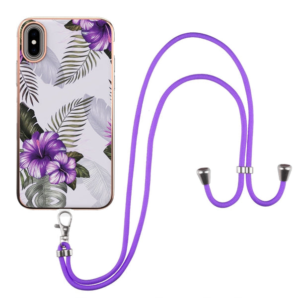 Electroplating Pattern IMD TPU Shockproof Case with Neck Lanyard, For iPhone XS Max, For iPhone SE 2022 / SE 2020 / 8 / 7, For iPhone 8 Plus / 7 Plus