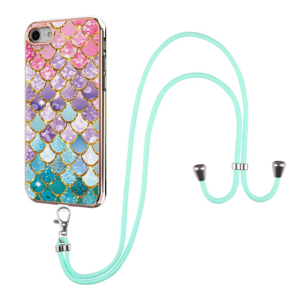 Electroplating Pattern IMD TPU Shockproof Case with Neck Lanyard, For iPhone XS Max, For iPhone SE 2022 / SE 2020 / 8 / 7, For iPhone 8 Plus / 7 Plus