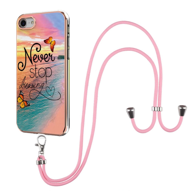 Electroplating Pattern IMD TPU Shockproof Case with Neck Lanyard, For iPhone XS Max, For iPhone SE 2022 / SE 2020 / 8 / 7, For iPhone 8 Plus / 7 Plus