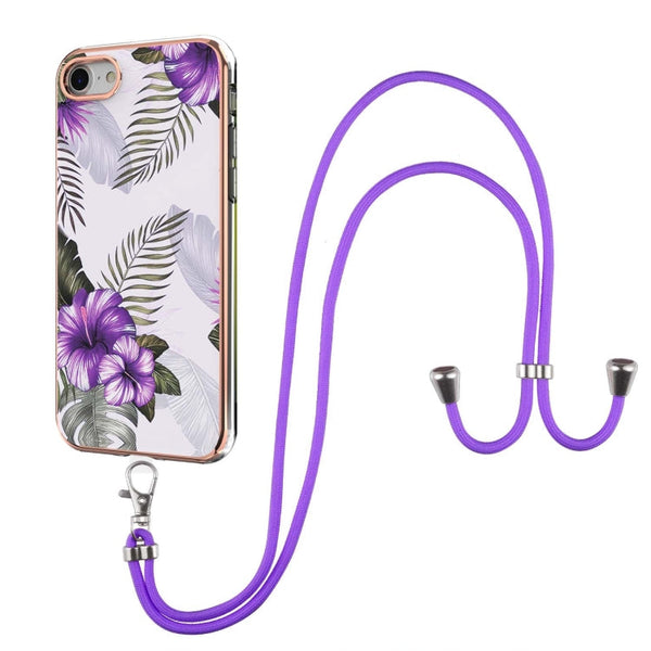 Electroplating Pattern IMD TPU Shockproof Case with Neck Lanyard, For iPhone XS Max, For iPhone SE 2022 / SE 2020 / 8 / 7, For iPhone 8 Plus / 7 Plus