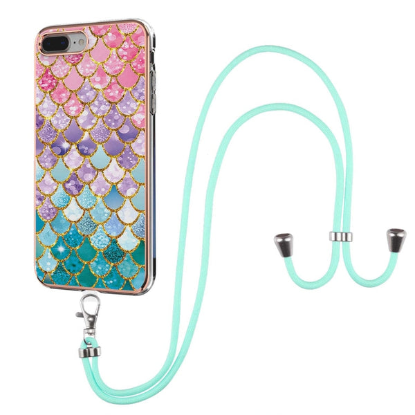 Electroplating Pattern IMD TPU Shockproof Case with Neck Lanyard, For iPhone XS Max, For iPhone SE 2022 / SE 2020 / 8 / 7, For iPhone 8 Plus / 7 Plus