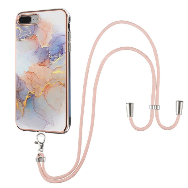Electroplating Pattern IMD TPU Shockproof Case with Neck Lanyard, For iPhone XS Max, For iPhone SE 2022 / SE 2020 / 8 / 7, For iPhone 8 Plus / 7 Plus