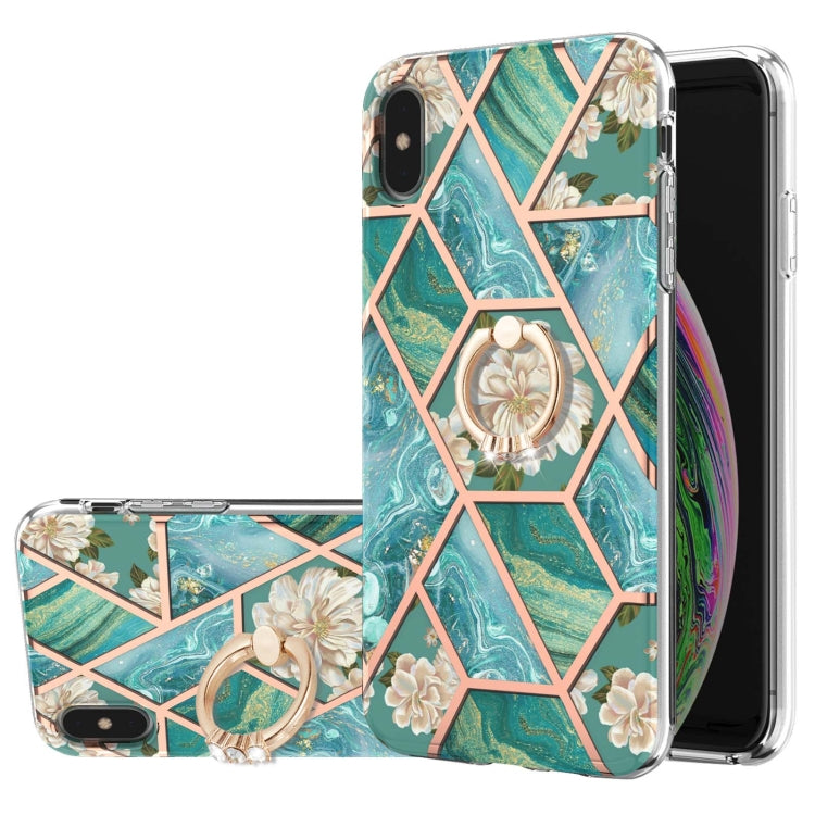 Electroplating Splicing Marble Flower Pattern TPU Shockproof Case with Rhinestone Ring Holder, For iPhone XS Max, For iPhone SE 2022 / SE 2020 / 7 / 8, For iPhone 7 Plus / 8 Plus