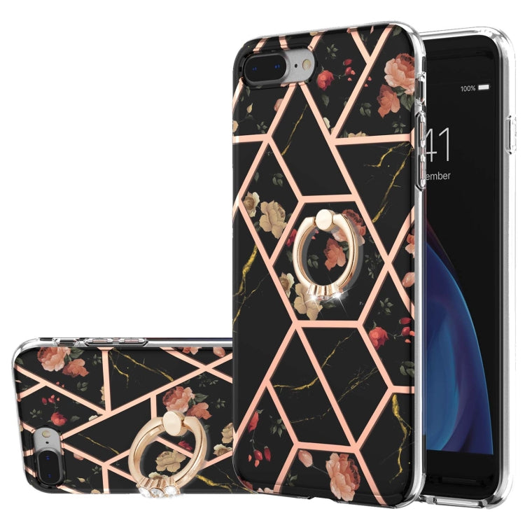 Electroplating Splicing Marble Flower Pattern TPU Shockproof Case with Rhinestone Ring Holder, For iPhone XS Max, For iPhone SE 2022 / SE 2020 / 7 / 8, For iPhone 7 Plus / 8 Plus