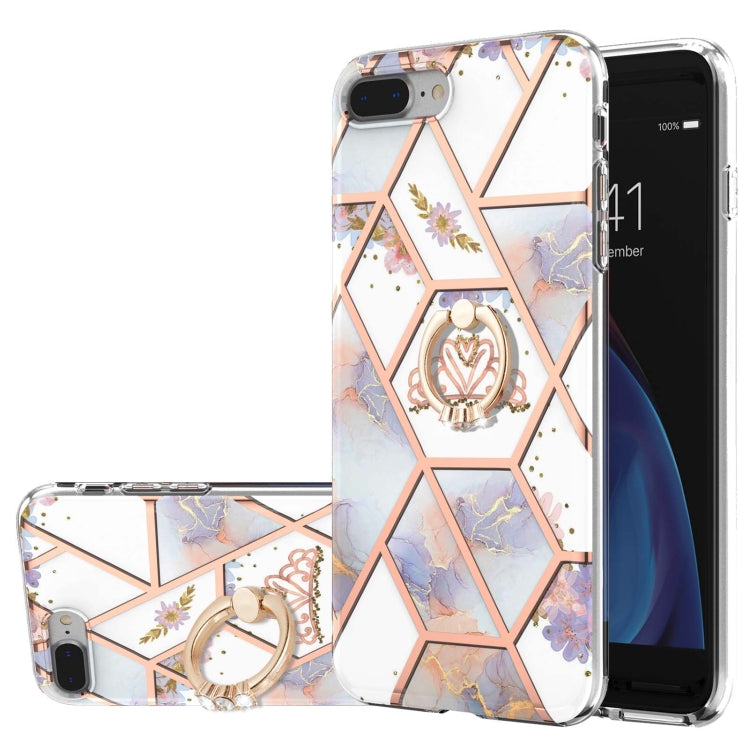 Electroplating Splicing Marble Flower Pattern TPU Shockproof Case with Rhinestone Ring Holder, For iPhone XS Max, For iPhone SE 2022 / SE 2020 / 7 / 8, For iPhone 7 Plus / 8 Plus