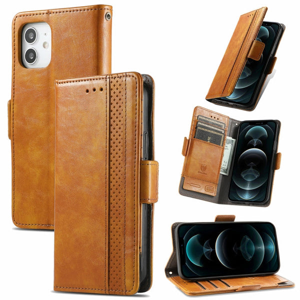 CaseNeo Business Splicing Dual Magnetic Buckle Horizontal Flip PU Leather Case with Holder & Card Slots & Wallet, For iPhone 13 Mini