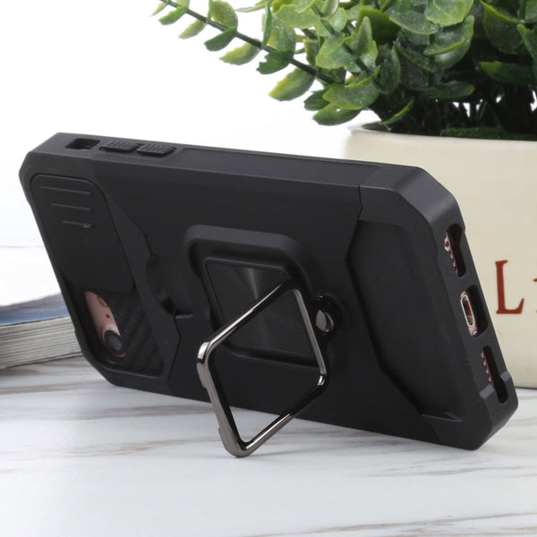 Sliding Camera Cover Design PC + TPU Shockproof Case with Ring Holder & Card Slot, For iPhone SE 2022 / SE 2020 / 8 / 7 / 6s / 6, For iPhone 8 Plus / 7 Plus / 6s Plus / 6 Plus