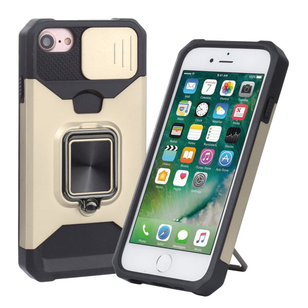 Sliding Camera Cover Design PC + TPU Shockproof Case with Ring Holder & Card Slot, For iPhone SE 2022 / SE 2020 / 8 / 7 / 6s / 6, For iPhone 8 Plus / 7 Plus / 6s Plus / 6 Plus