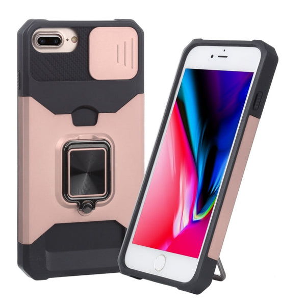 Sliding Camera Cover Design PC + TPU Shockproof Case with Ring Holder & Card Slot, For iPhone SE 2022 / SE 2020 / 8 / 7 / 6s / 6, For iPhone 8 Plus / 7 Plus / 6s Plus / 6 Plus