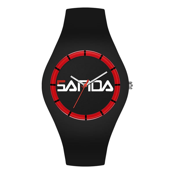 SANDA 6076 Simple Scale Round Dial Ladies Silicone Strap Quartz Watch